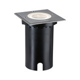 Square stainless steel recessed floor spotlight with black housing for outdoor lighting