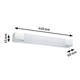 Moderne LED-Wandleuchte in Weiß mit Chromakzenten, Maße 440x60x45 mm, energiesparende Beleuchtung