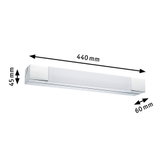 Moderne LED-Wandleuchte in Weiß mit Chromakzenten, Maße 440x60x45 mm, energiesparende Beleuchtung