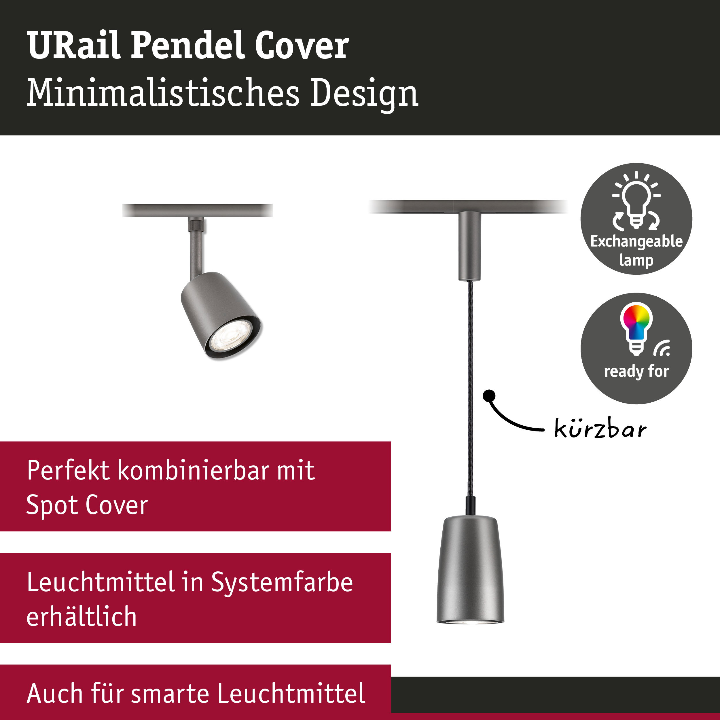 URail Pendel Cover GU10 max. 10W dimmbar 230V Titanium