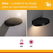 Applique murale solaire noire LED avec icônes de charge et durée d'éclairage, éclairage extérieur économique