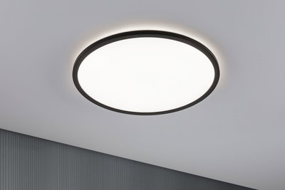 Runde LED-Deckenleuchte mit schwarzem Rahmen und warmweißem Licht für moderne Wohnräume