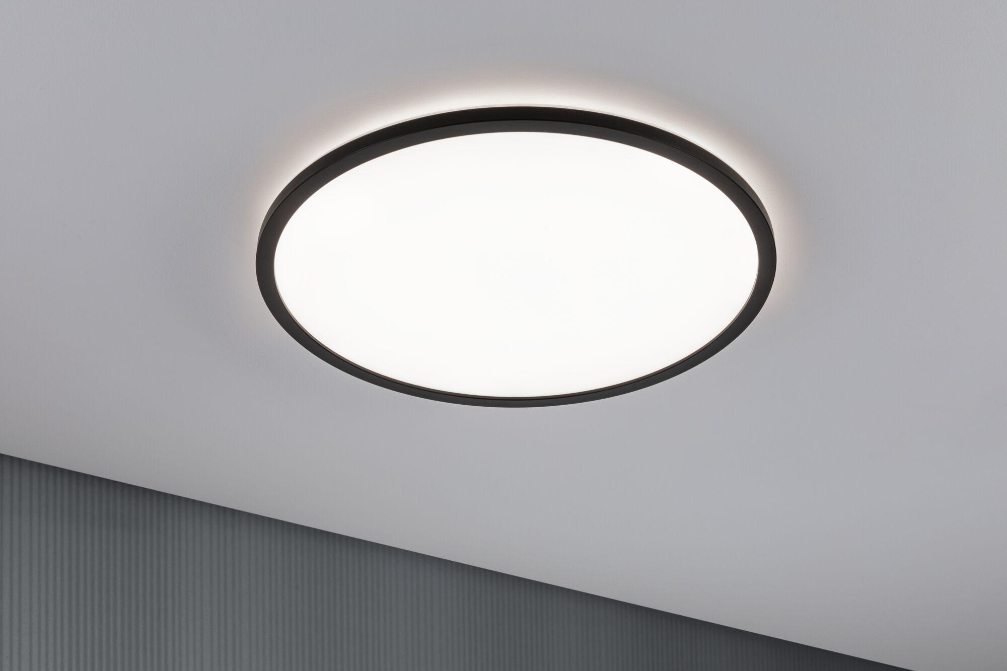 Runde LED-Deckenleuchte mit schwarzem Rahmen und warmweißem Licht für modernes Wohnambiente