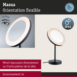 Miroir de table LED Masua noir avec tête flexible et grossissement 3x, protection IP44 pour salle de bain