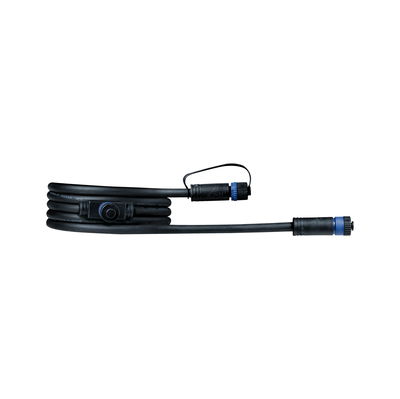 Câble de connexion noir avec connecteurs étanches et anneau bleu pour systèmes d'éclairage LED