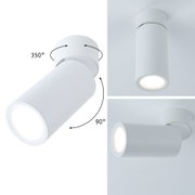 Weißer LED-Deckenstrahler aus Metall mit 350° drehbarem Kopf und 90° neigbarem Leuchtkörper für flexible Beleuchtung