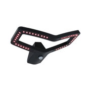 Black LED outdoor wall light with red illumination and motion sensor for modern exterior lighting