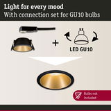 Black recessed spotlight with gold reflector and connection set for GU10 LED bulbs, bulbs not included
