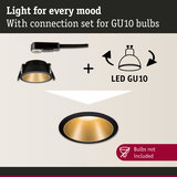 Black recessed spotlight with gold reflector and connection set for GU10 LED bulbs, bulbs not included