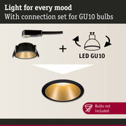 Black recessed spotlight with gold reflector and connection set for LED GU10 bulbs