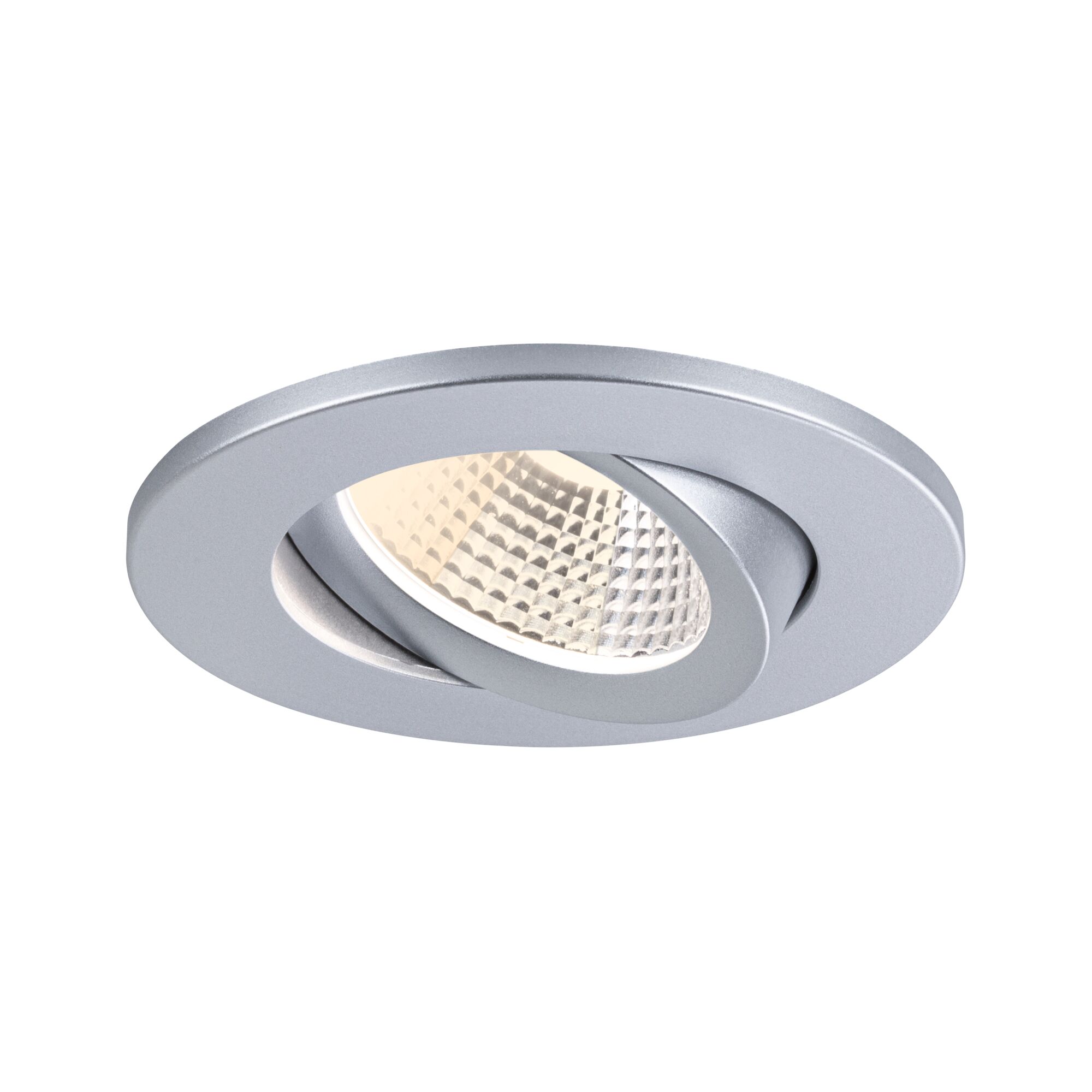 Round silver aluminium recessed spotlight with warm white LED light for home lighting