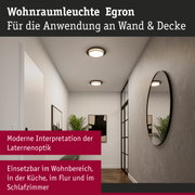 Wohnraumleuchte Egron mit schwarzem Metallrahmen und warmweißem Licht an Decke im Flur