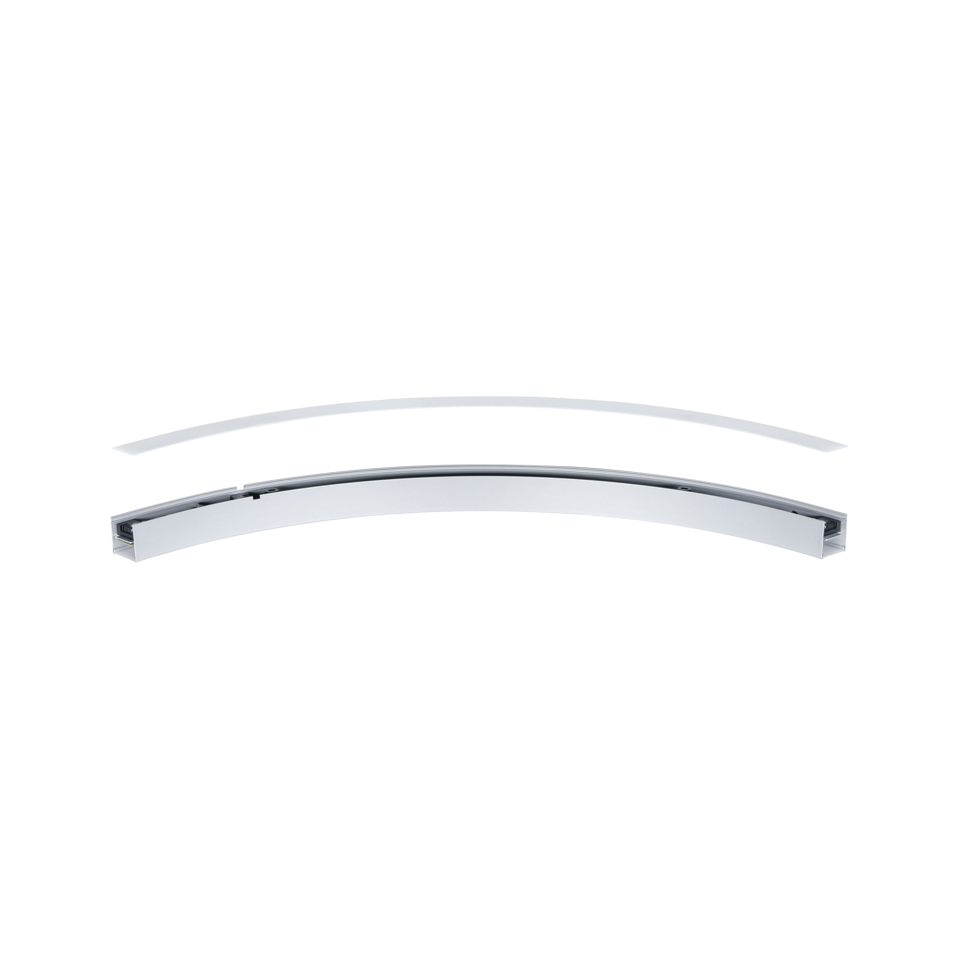 Curved silver aluminum profile with diffuser cover for LED lighting systems.