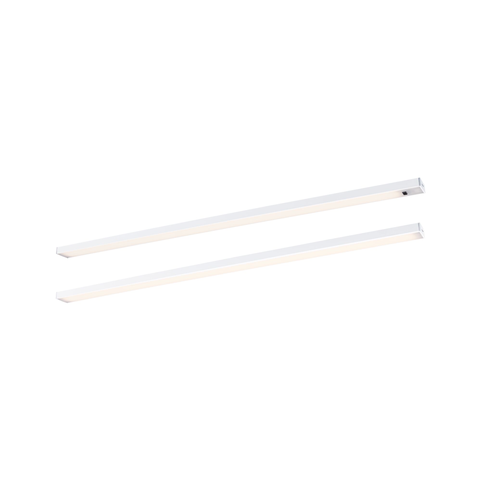 Twee witte aluminium LED-lichtbalken met warm wit licht voor moderne binnenverlichting