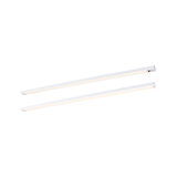 Two white aluminum LED light bars with warm white light for modern indoor lighting solutions