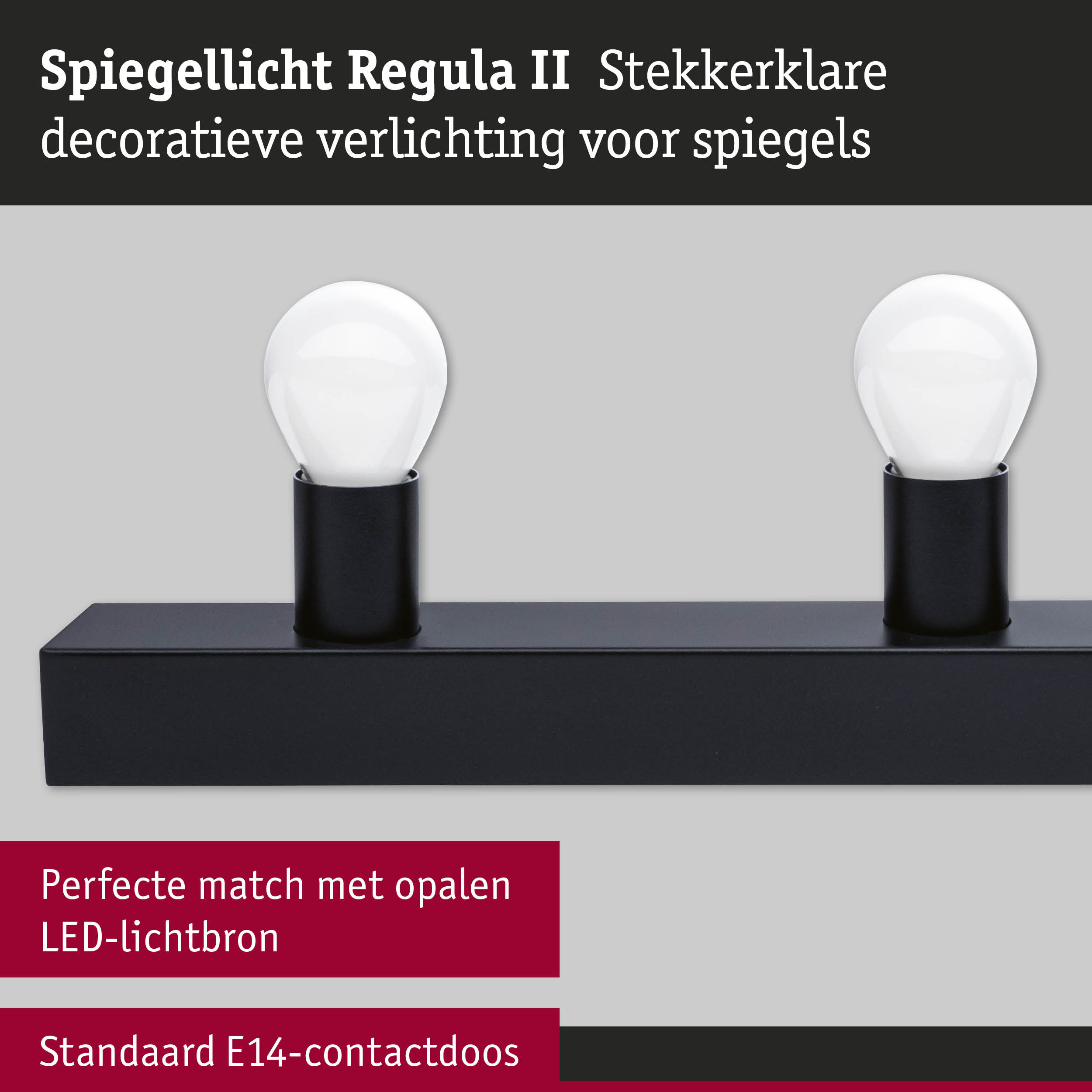 Set LED-spiegellamp Regula II Inclusief fluorescentielampen 4-vlammig E14 2700K 4x470lm 230V 4x4,5W dimbaar Zwart/Opaal