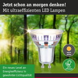 Kompakte LED-Lampe mit warmweißem Licht und hoher Energieeffizienz vor grünem Waldhintergrund