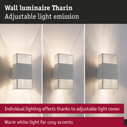White metal wall luminaire Tharin with adjustable light emission and warm white light for cozy accents