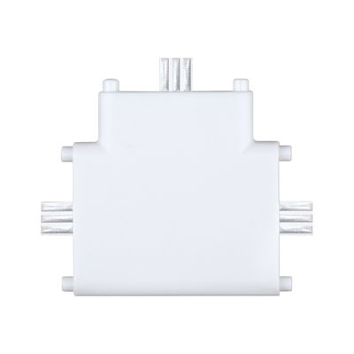 Connecteur en T en plastique blanc avec contacts métalliques pour systèmes d'éclairage LED sur rail