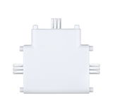 Hvid plastik T-connector med metal kontakter til LED-skinne belysningssystemer