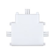 White plastic T-connector with metal contacts for LED track lighting systems