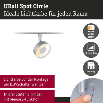 URail Spot Circle LED-Strahler in Grau mit einstellbarer Lichtfarbe und 3-Stufen-Dimmung
