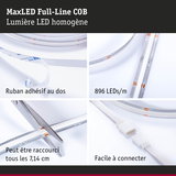 Bande LED MaxLED Full-Line COB avec 896 LEDs/m, ruban adhésif, coupable tous les 7,14 cm, facile à connecter