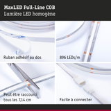 Bande LED MaxLED Full-Line COB avec ruban adhésif blanc, 896 LEDs/m, coupable et facile à connecter