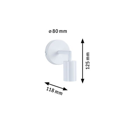 White metal wall spotlight with compact dimensions 80x118x125 mm for modern indoor lighting