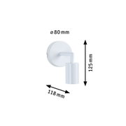 Weißer Wandstrahler aus Metall mit 80 mm Durchmesser und 125 mm Höhe, moderner LED Spot