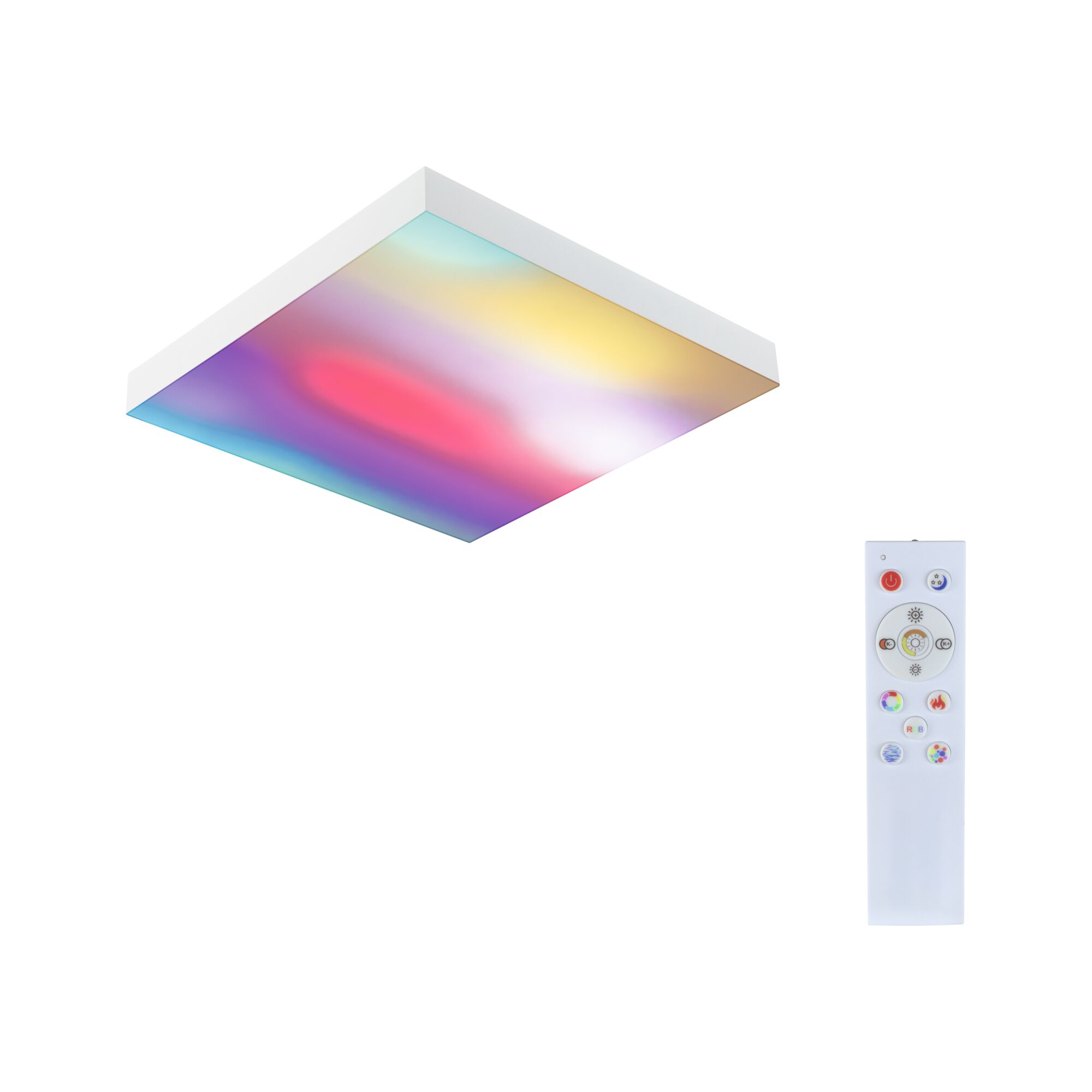 Plafonnier LED carré avec cadre blanc et éclairage multicolore, télécommande incluse