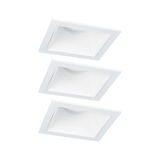 Three white square recessed lights made of plastic for modern LED ceiling lighting