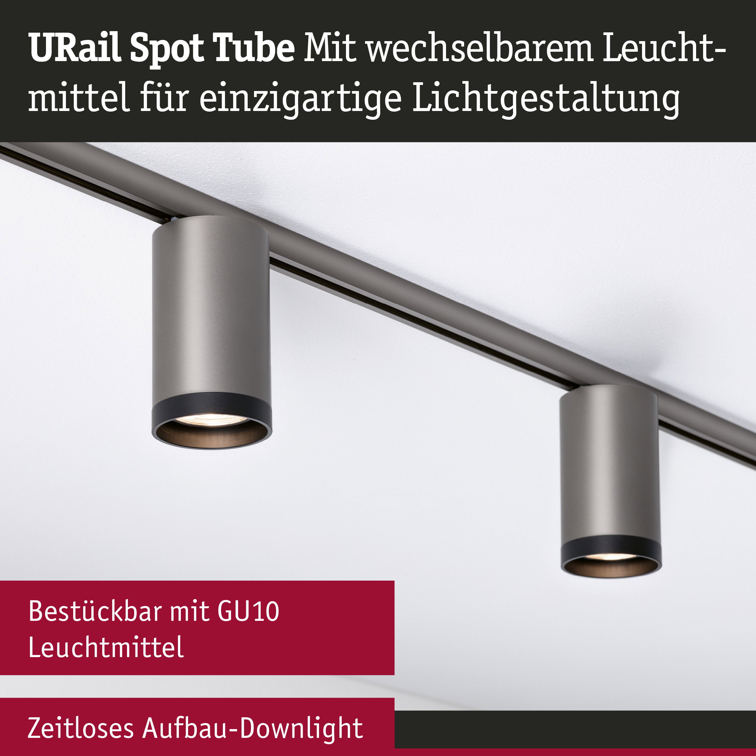URail Schienenspot Tube GU10 max. 10W dimmbar 230V Titanium