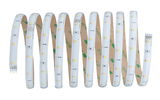Flexible white LED strip with yellow LEDs and adhesive backing for versatile lighting solutions.