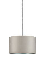 Hanglamp met beige stoffen kap en zilveren metalen frame voor moderne woonverlichting