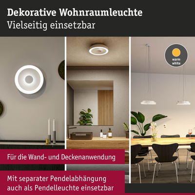 Weiße dekorative Wohnraumleuchte aus Kunststoff mit warmweißem Licht für Wand- und Deckenmontage
