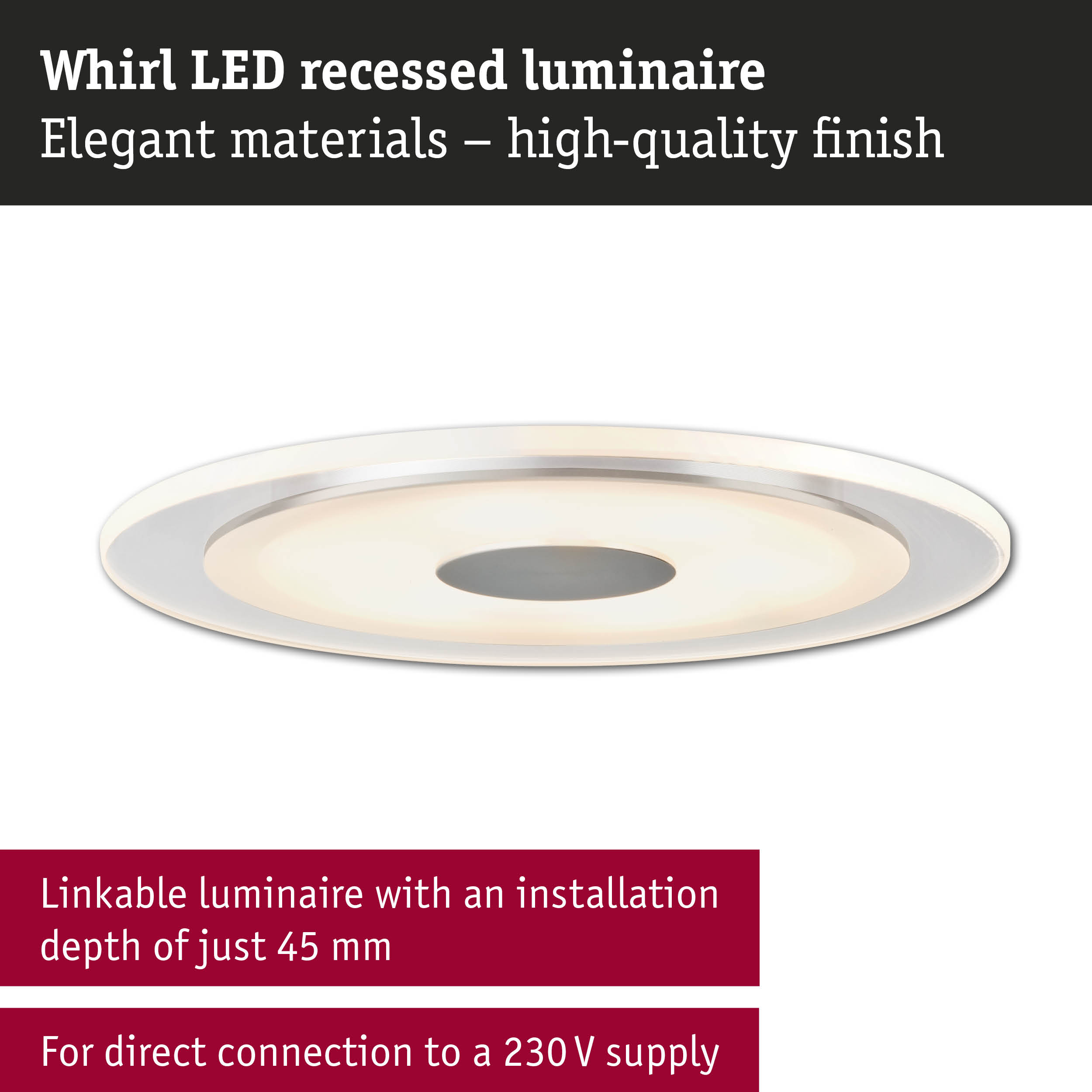 Whirl white LED recessed luminaire with elegant design and high-quality finish for modern lighting