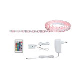 White LED strip light with remote and power adapter, RGB color control for ambient room lighting