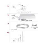 Technische Zeichnung mit 5 weißen Seilstrahlern, 12V Trafo, 10m Kabel und Montagematerial für Seilsystem.