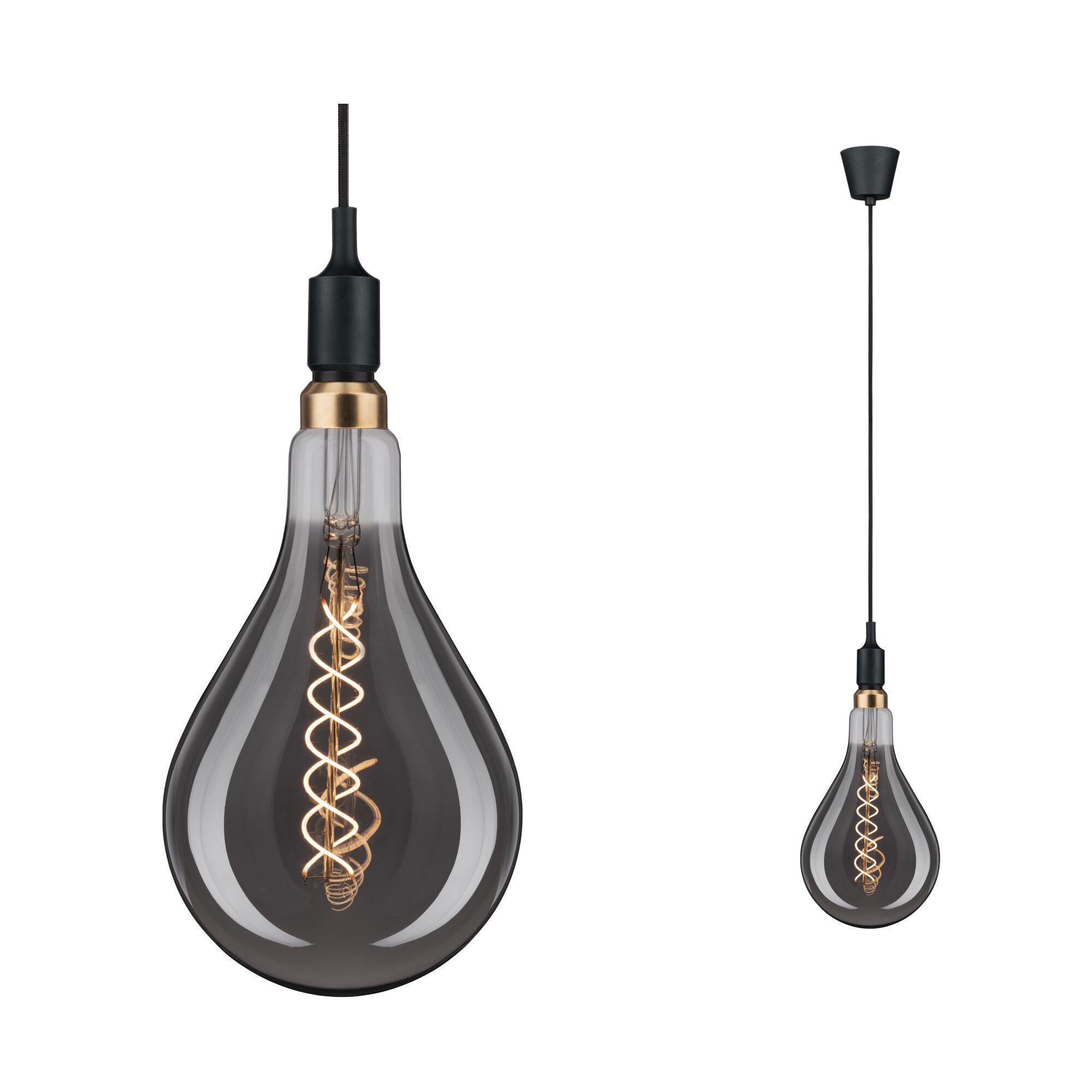 Neordic Lampa wisząca Ketil Neordic E27 max. 60W Czarny ściemnialny Silikon/Tworzywo sztuczne Modern pendant light with smoked glass and gold metal ring, visible LED filament bulb