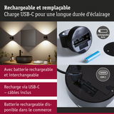 Applique murale noire rechargeable avec batterie remplaçable et charge USB-C pour un éclairage durable