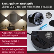 Applique murale noire avec batterie rechargeable et remplaçable USB-C pour un éclairage durable