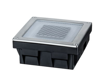 Square LED recessed spotlight with stainless steel frame and black plastic housing for outdoor lighting