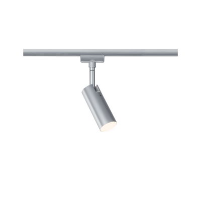 Modern silver metal LED spotlight for track systems, perfect for accent lighting in interiors.