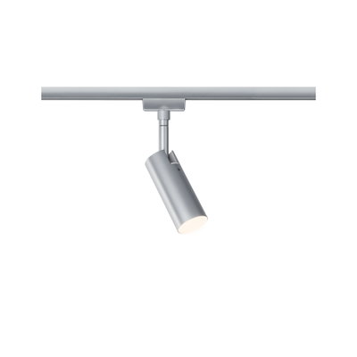 Moderner silberner LED-Strahler aus Metall für Schienensysteme, ideal für Akzentbeleuchtung.