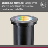 Spot LED encastré au sol rond en métal noir avec éclairage changeant de couleur pour extérieur