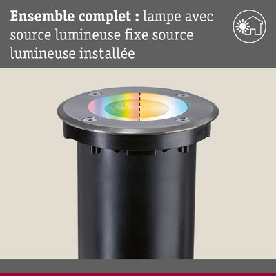 Spot LED encastré au sol rond en métal noir avec éclairage changeant de couleur pour extérieur