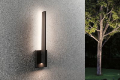 Modern black aluminum wall light with warm white LED for outdoor and garden lighting applications