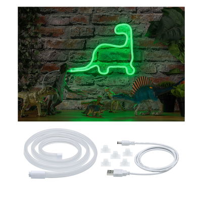 Lumière LED néon verte en forme de dinosaure avec câble USB et clips pour éclairage décoratif
