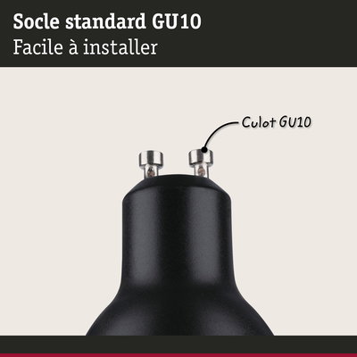 Socle standard GU10 noir en métal avec deux contacts, facile à installer, composant d'éclairage